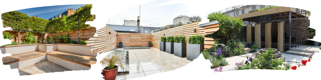 range of images showing how fencing can be used to create private nooks in a garden space.
